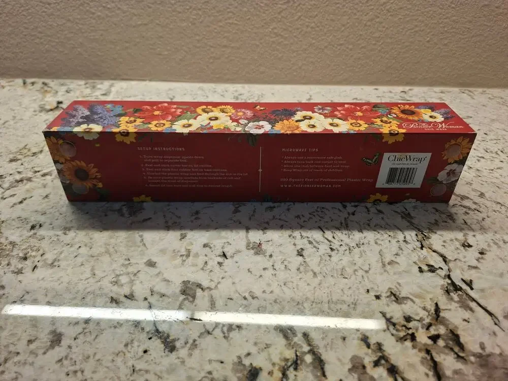 Pioneer Woman Chic Wrap Dispenser Plastic Wrap Reusable Open Box